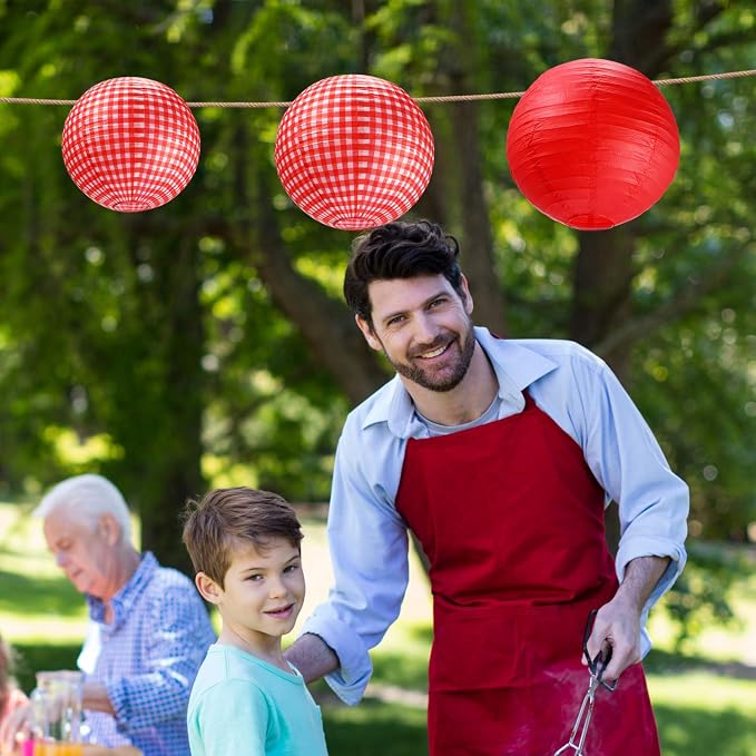Blulu 6 Pcs Red Gingham Picnic Party Decorations Kit 12 Inch Checkered Round - Image 4