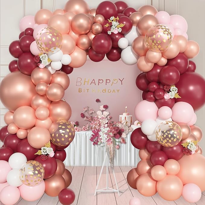 157Pcs Burgundy Rose Gold Balloons Garland Arch Kit | Different Sizes Pink - Image 4