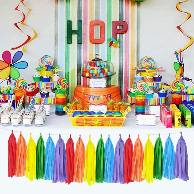 Rainbow Tassel Garland 30 Pcs, Tissue Paper Tassels Garland Banner - Image 2