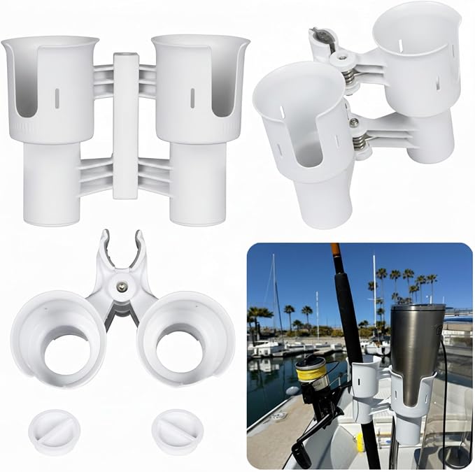 Patented Clamp On Boat Cup Holder |Multifunction Dual Drink Caddy - Image 2