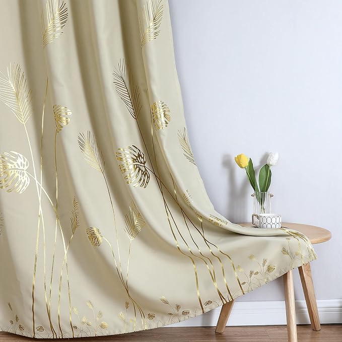 Blackout Curtains Elegant Palm Tree Pattern Designed Window Drapes Energy - Image 7