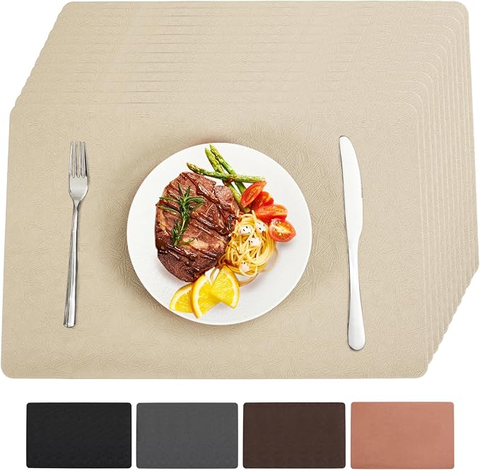 Vinyl Beige Placemats Set of 12 Wipeable Waterproof Table Mats | Heat Resistant by BxzanDya-LifeSmartMaker