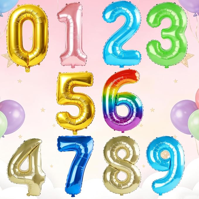 40 Inch Number 12 Balloons for 12th Birthday Party Decorations, 0-100 Rainbow - Image 6