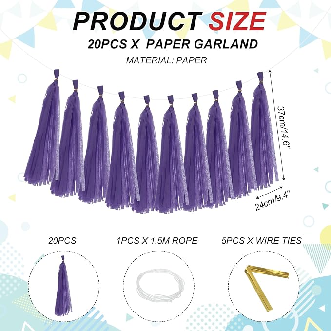 MECCANIXITY 20Pcs Tassel Garland Banner Tissue Paper - Image 2