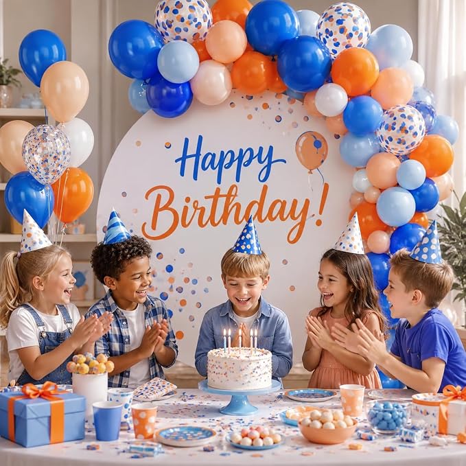 Orange and Blue Balloon, 12 Inch Blue White Orange Balloons Pastel Orange - Image 3