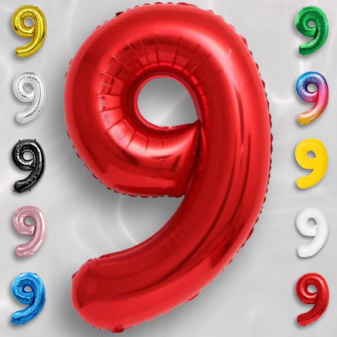 Red Number Balloon 9 Mylar Foil Balloons 16 inch - Image 6