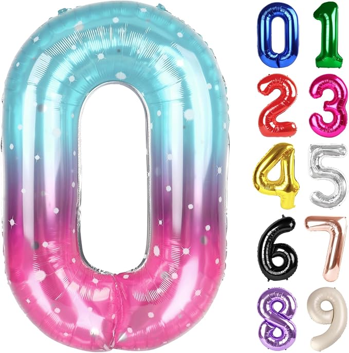0 Balloon - Starry Sky Birthday Number Balloons, 40 Inch Party Decorations | by ALPHADELTAPI