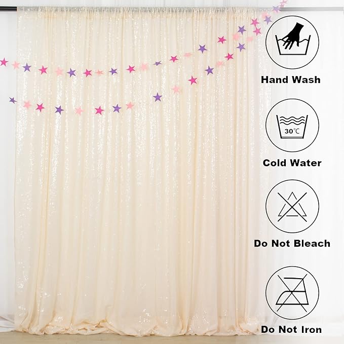 ShinyBeauty Ivory Sequin Backdrop 2 Pieces Photograph Backdrops 7FTx7FT Beige - Image 5