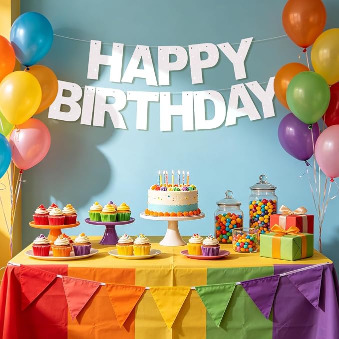 BEISHIDA Pre-Strung Glitter White Happy Birthday Banner Party Sign Decor | NO - Image 4