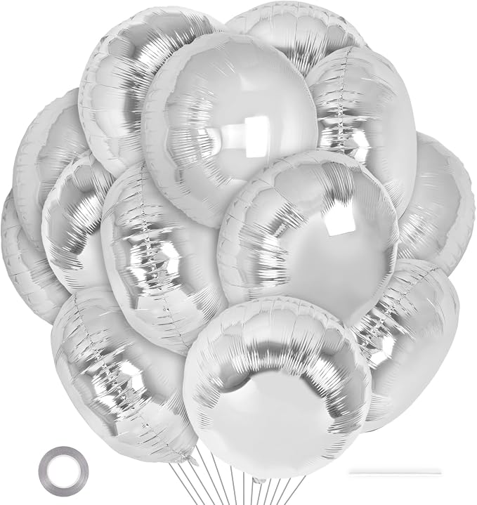 20 Pcs Silver Round Shaped Balloons, 18 Inch Round Foil Balloon, Giant Round by YOTHORN