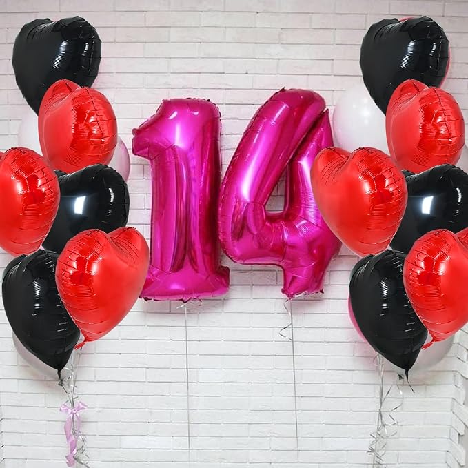 TONIFUL 30 Pcs Red Black Heart Balloons 18 Inch Heart Shape Foil Balloon | - Image 6