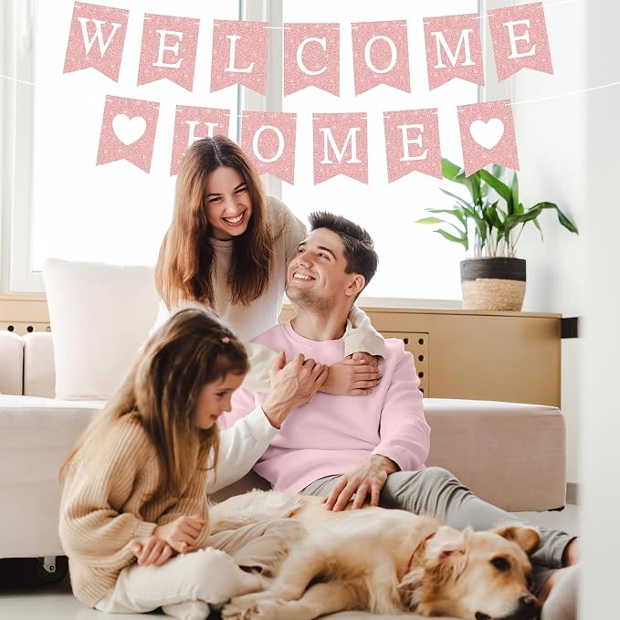 Yeaqee Welcome Home Banner Welcome Back Home Decorations 2 Hearts Sign - Image 4