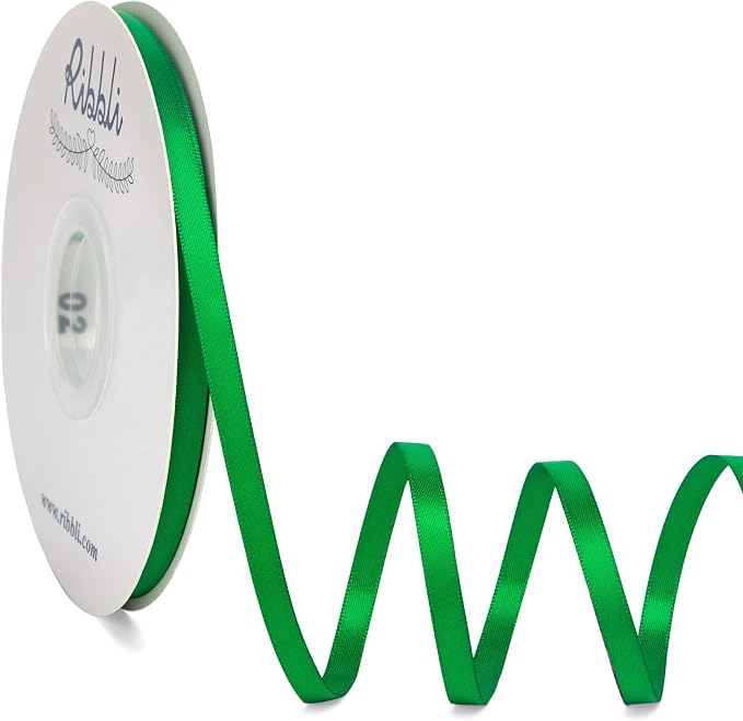 Ribbli Emerald Green Satin Ribbon, Double Faced Satin 1/4 inch x Continuous 50 by Ribbli