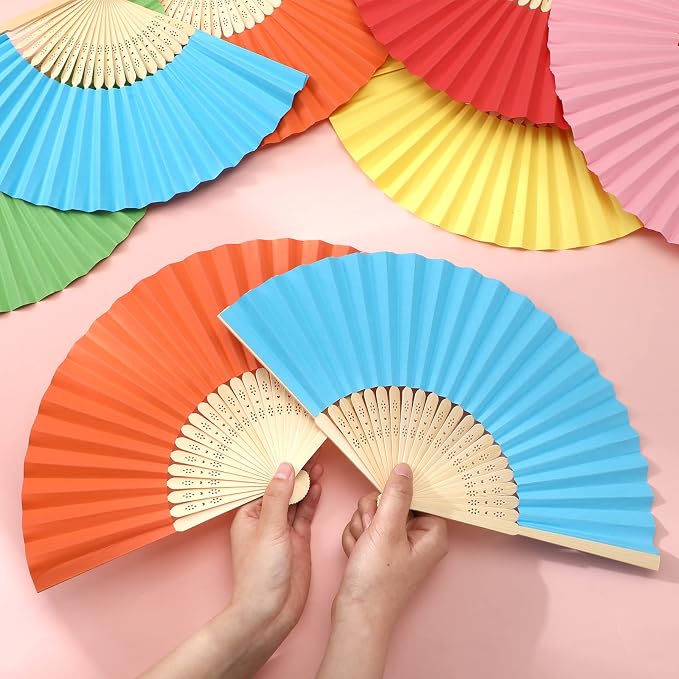 Chunful 60 Pcs Multicolor Folding Fan Decorative Bulk Chinese Bamboo Paper - Image 5