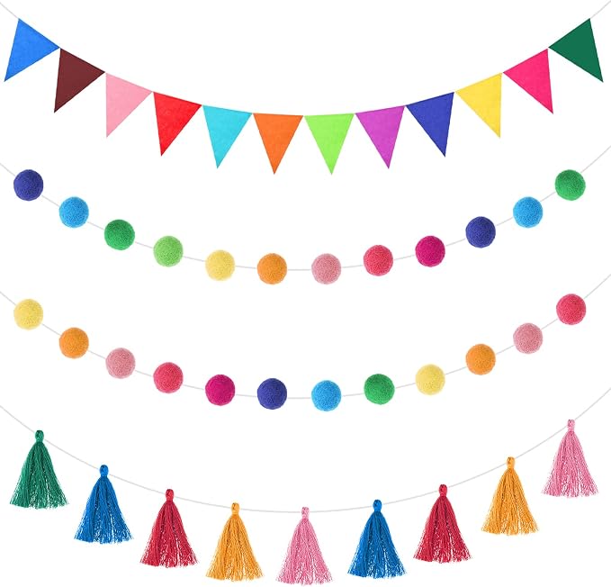 Irenare 9.8ft Pom Pom Garland for Classroom Bulletin Board | Felt, Colorful by Irenare