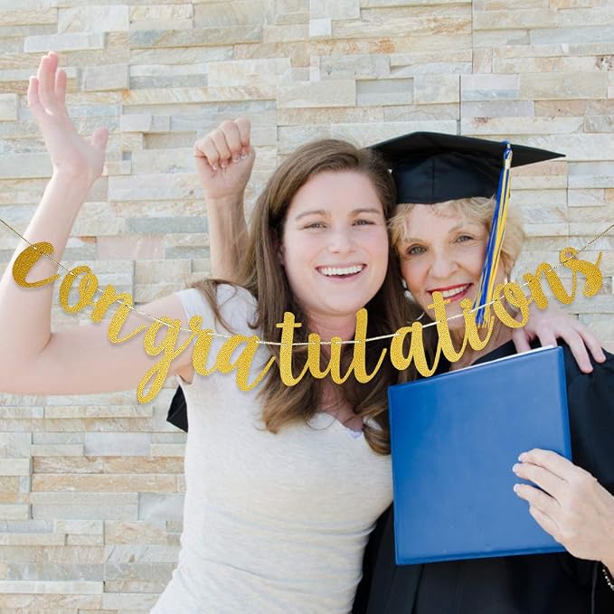 Gold Glitter Congratulations Banner Congratulations Graduate Banner - Image 2