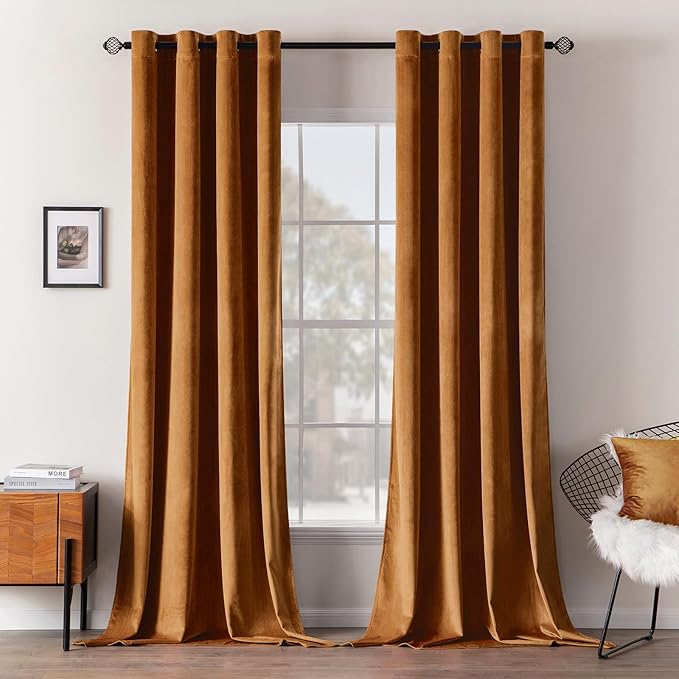 MIULEE Velvet Curtains Gold Brown 52 x 108 Inch Length Set of 2 | Extra Long by MIULEE