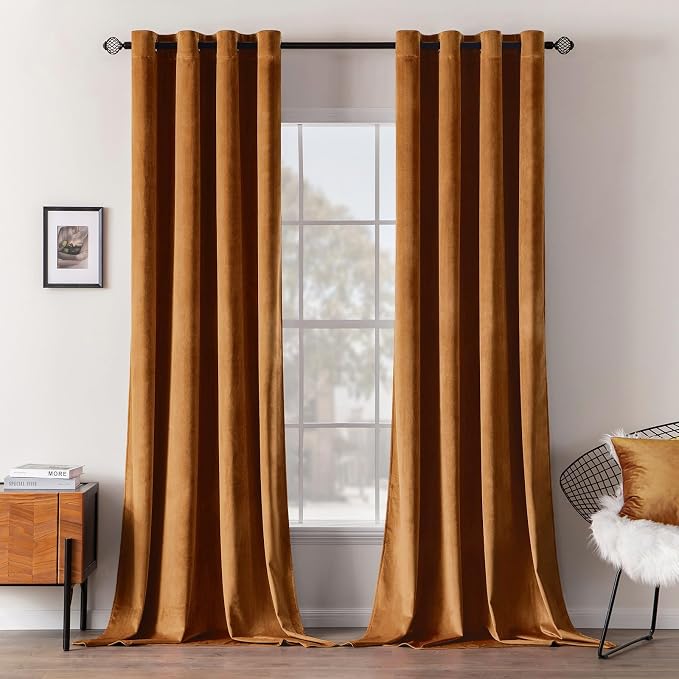 MIULEE Velvet Curtains Gold Brown 52 x 84 Inch Length Set of 2 | Grommet Drapes by MIULEE