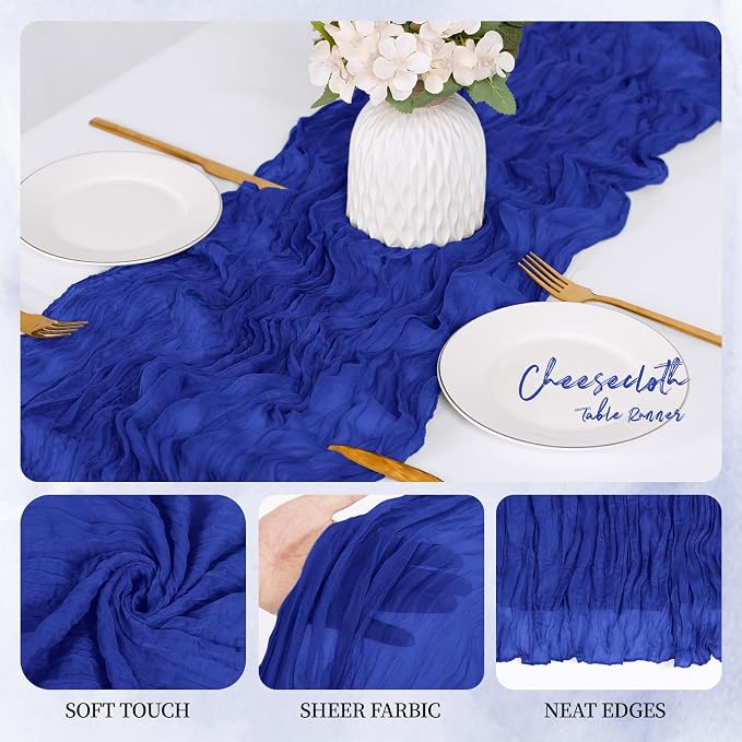 6 Pack Royal Blue Cheesecloth Table Runner 17x108 Inch Semi Sheer Boho Gauze - Image 7