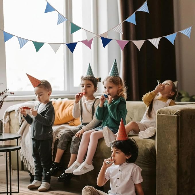 2Pcs Triangle Bunting Flag No-DIY Cotton Fabric Garland Reusable Party Banner - Image 4