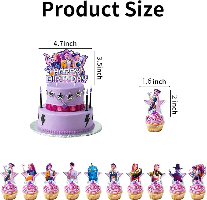Demon Movie Hunters Birthday Cake Topper, Cute Anime Cake Decorations Include - Image 4