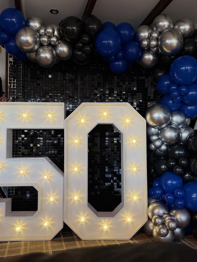 Royal Blue and Black Balloons Arch Kit -Navy Blue Balloons Metallic Sliver - Image 6