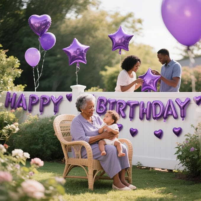 27 Pcs Purple Birthday Decorations, 3D Letters Dark Purple Happy Birthday - Image 5