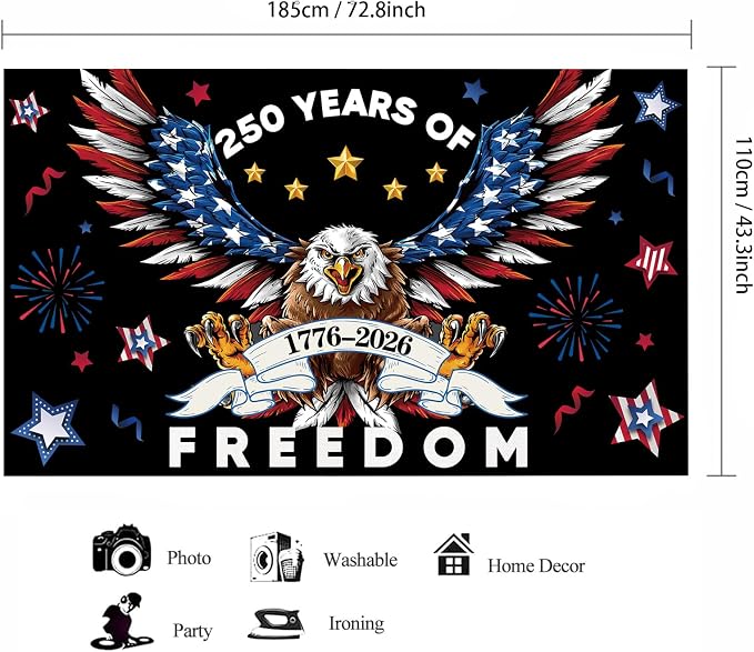 Red Blue 250 Years America Backdrop Banner Photography Background - Image 2