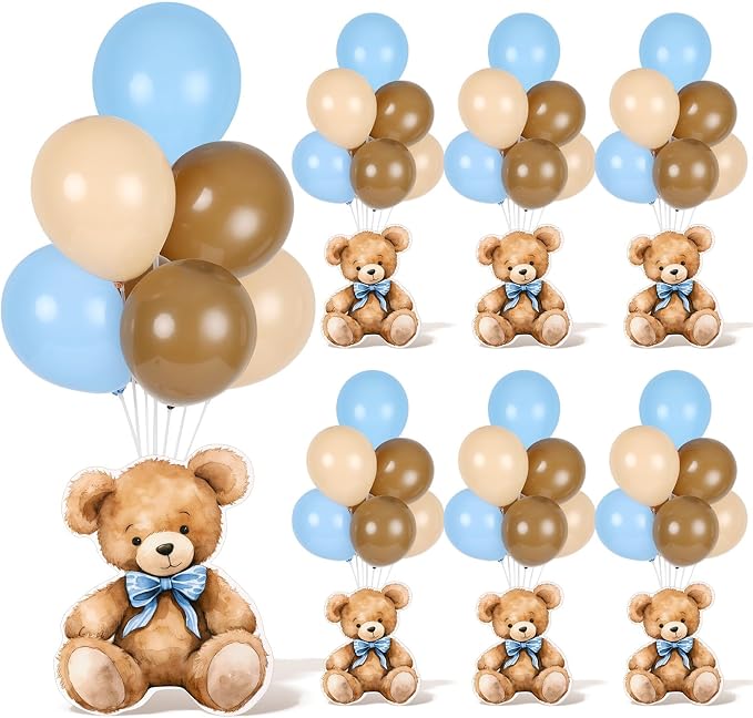 6 Sets Balloon Stand Kit for Table Blue Bear Baby Shower Tables Centerpieces by Unknown