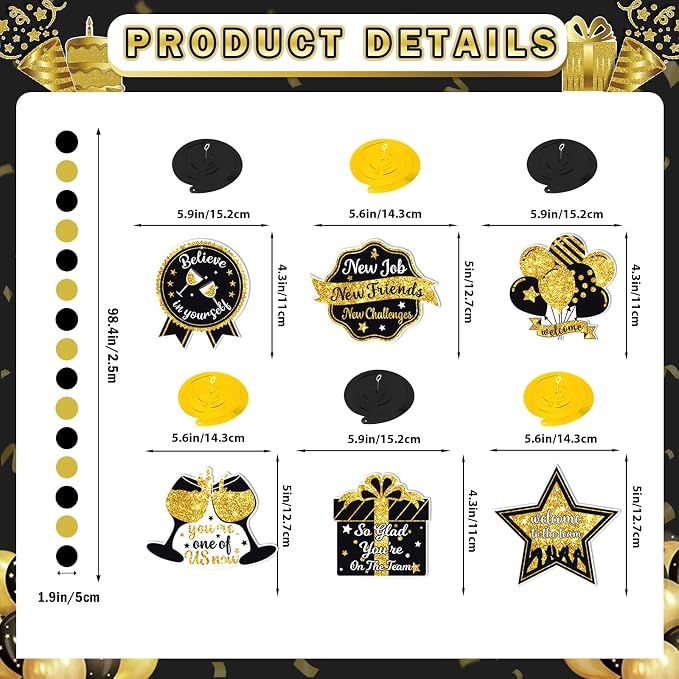 Welcome To The Team Banner Black Glitter, Welcome Banner Circle Dots Garland - Image 3