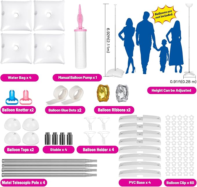 4 Sets Adjustable Balloon Column Stand and Balloon Pump | 9 Feet Metal Balloon - Image 2