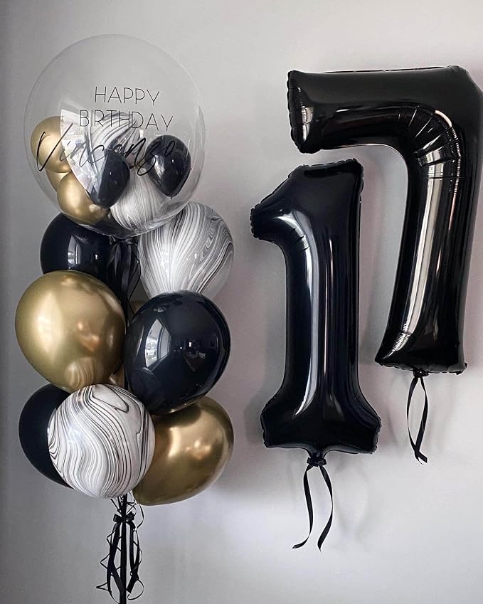 40 Inch Black 17 Number Balloons Giant 17 Balloons Black Birthday Balloons 17th - Image 4