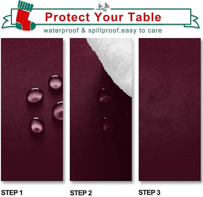 Hiasan Burgundy Tablecloth for Rectangle Tables - Waterproof, Spillproof & Wrinkle Resistant Washable Polyester Table Cloth for Dining/Party/Outdoor Picnic， 70 x 140 inch