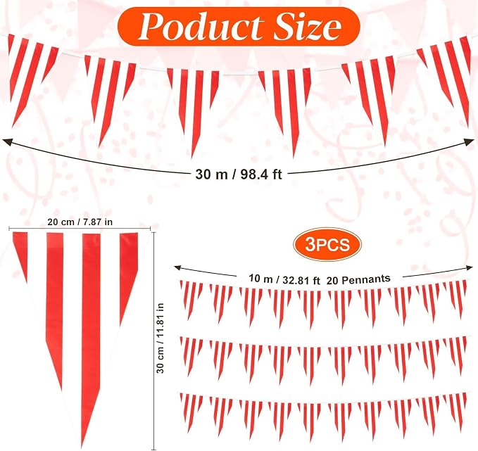 MAQIHAN 98 Ft Red White Striped Pennant Banner - Image 2