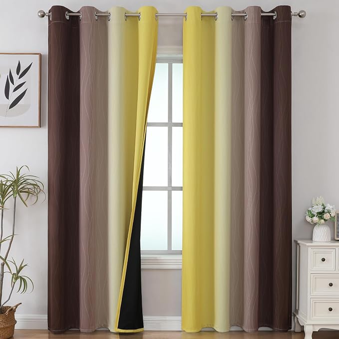 Brown and Yellow Gradient Blackout Curtains by ESTELARTEXTILER