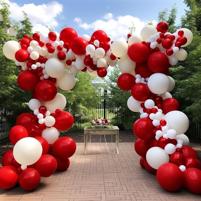 Red Balloon Arch Garland Kit Double Stuffed Ruby Red Balloons Different Sizes - Image 6