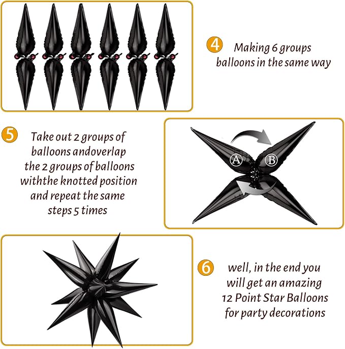 Black Star Foil Balloon 12 Point Cone Explosion Star Foil Balloon | 60 Pcs - Image 4