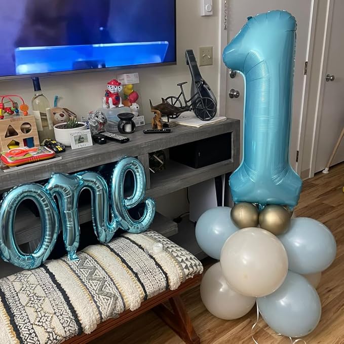 2Pcs Light Blue One Balloon for Birthday Party Decoration | Large Foil Helium - Image 7