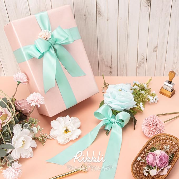 Ribbli Aqua Blue Double Faced Satin Ribbon, 1-1/2” x Continuous 25 Yards - Image 3