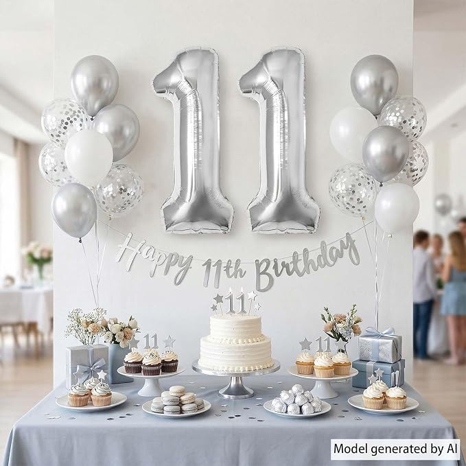 Silver Number 11 Balloon 40 Inch, Twin Glossy Foil - Image 3