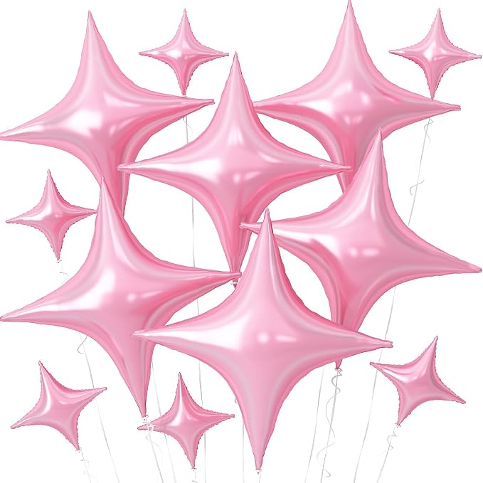 Pink Star Balloons, 26Inch and 10Inch Pink Quadrangle Helium Polyester Film by Adorely