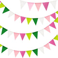 G2PLUS Pre-Strung Burlap Pennant Banners, 39Ft Pink and Green Fabric Triangle by G2PLUS