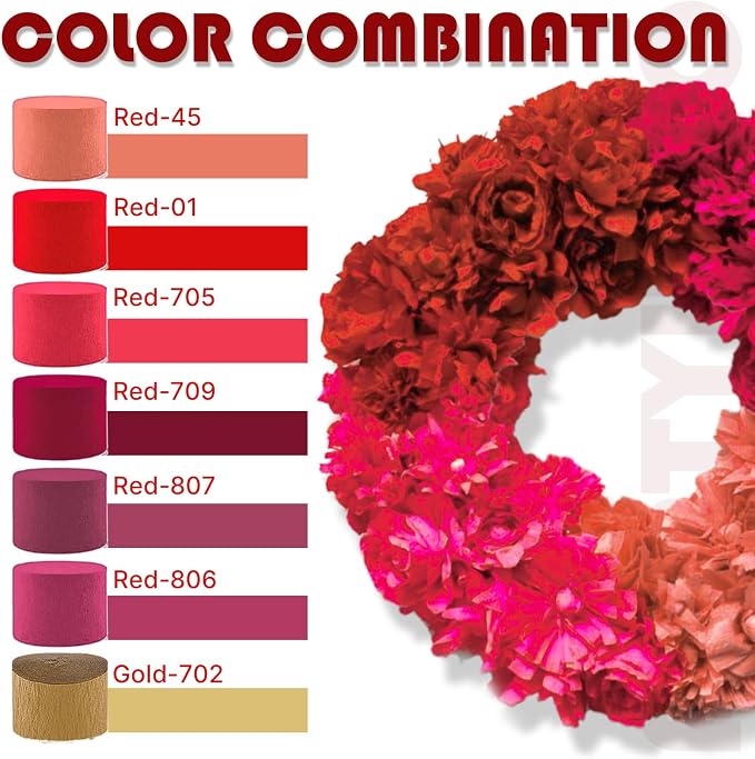 PartyWoo Pink Red Hot Red Crepe Paper Streamers 6 Rolls 492 FT | Baby Shower - Image 3