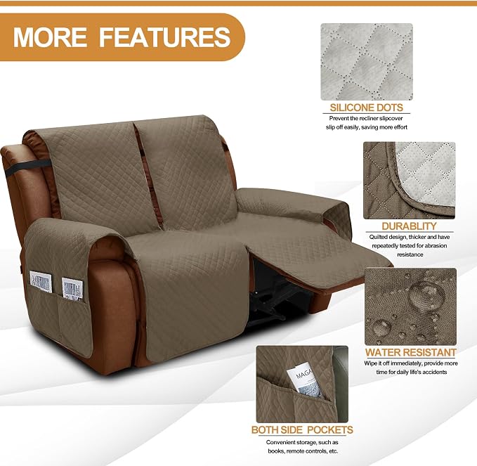 XINEAGE Water Resistant Recliner Cover, 2 Seat Loveseat Covers - Image 4