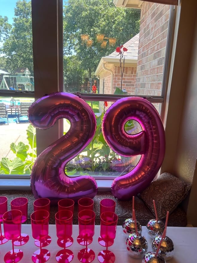 9 Balloon Numbers Birthday Decorations, 40In Rose Purple Balloons - Image 2
