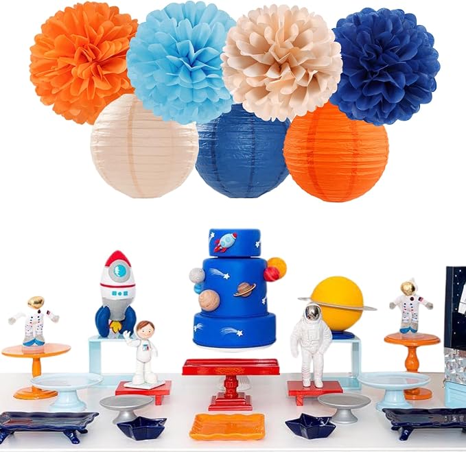 Navy-Blue Orange Champagne Party-Decorations Paper-Flowers - Image 2