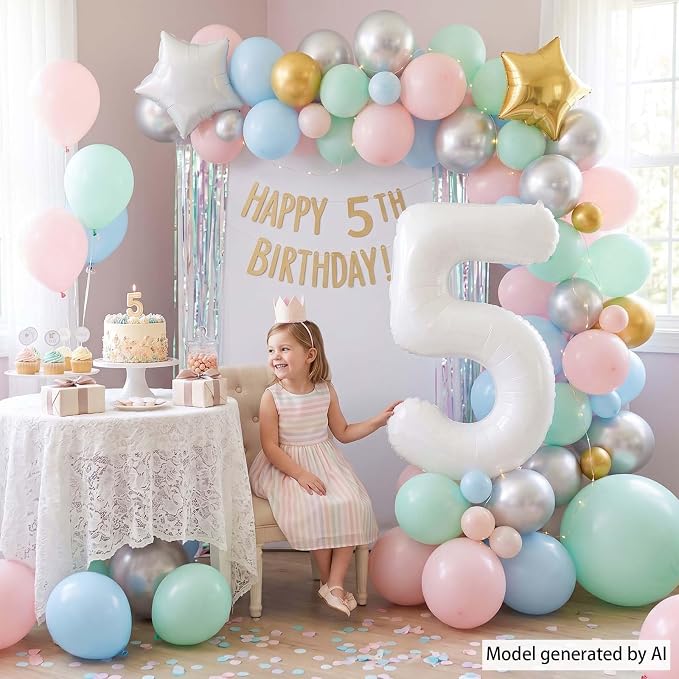 White Number 5 Balloon 40 Inch, Large Foil Mylar Five Balloon - Image 2