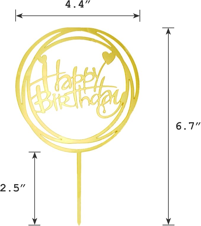 6-Pack Gold Cake Topper Set, Double-Sided Glitter, Acrylic Happy Birthday - Image 7