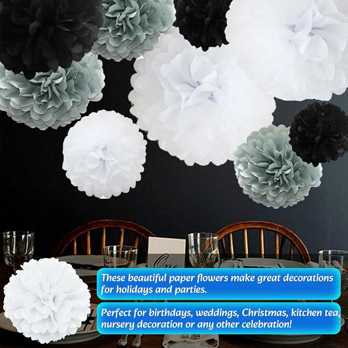 Qimoo 20pcs White Paper Pom Poms Decorations, DIY Decorative Tissue Paper - Image 4