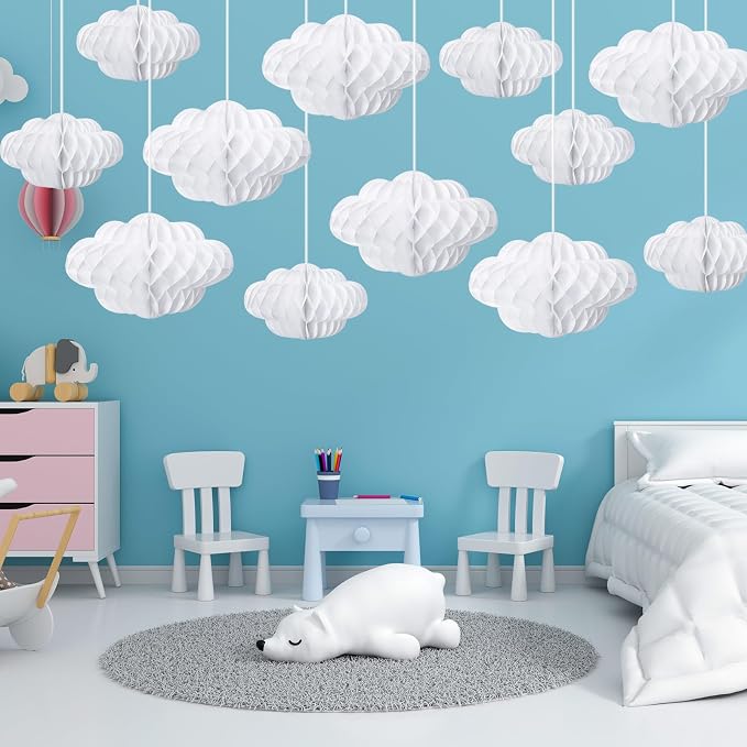 Affrolling 20 Pcs 3D Cloud Decorations Hanging Honeycomb Decor Artificial Cloud - Image 4